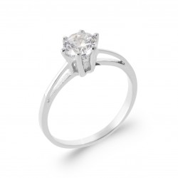 Solitaire bague en argent massif 925 rhodié pierre ronde 6 mm 6 griffes Obrillant-Bijoux