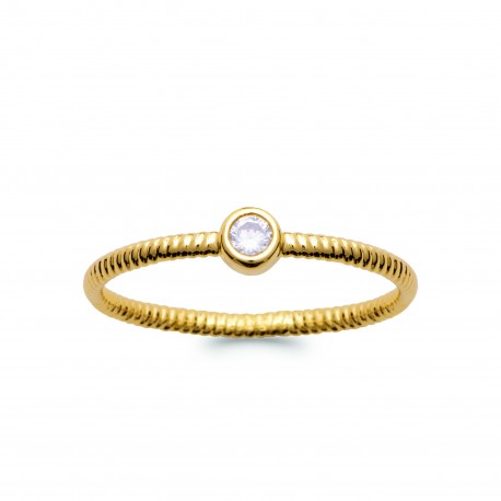 Solitaire plaqué or pierre ronde sertie clos en zirconium blanc Obrillant-Bijoux