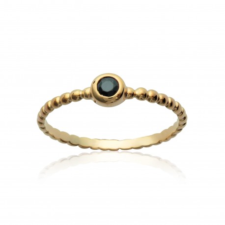 Solitaire fin plaqué or monture perlée pierre sertie clos en zirconium noir Obrillant-bijoux