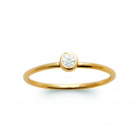 Solitaire en plaqué or pierre ronde sertie clos en zirconium blanc Obrillant-Bijoux