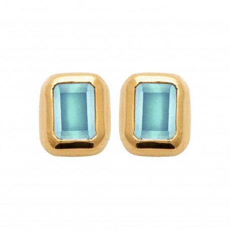 Boucles d'Oreilles Plaqué or topaze bleue imitation pas chère obrillant-bijoux