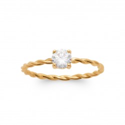 Solitaire en plaqué or monture torsadée pierre en zirconium blanc Obrillant-Bijoux