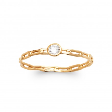 Bague en plaqué or monture chaine et pierre sertie clos en zirconium obrillant-BIjoux