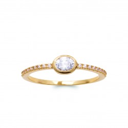 Bague plaqué or pierre ovale en zirconium blanc pas chère Obrillant-bijoux