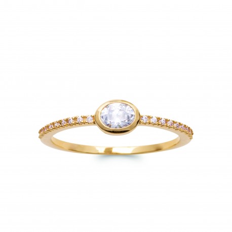 Bague plaqué or pierre ovale en zirconium blanc pas chère Obrillant-bijoux