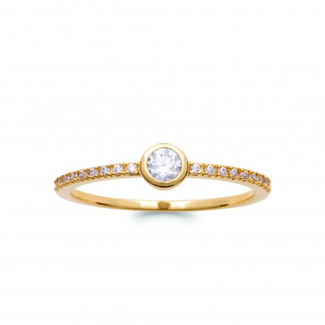 Solitaire plaqué or pierre ronde sertie clos en zirconium blanc Obrillant-Bijoux