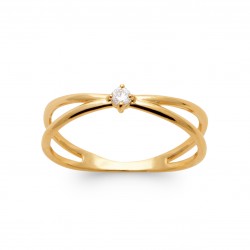 Solitaire en plaqué or monture moderne pierre ronde sertie clos en zirconium blanc Obrillant-Bijoux