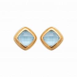 Boucles d'oreilles puces pierres bleue à facettes en plaqué or pas chère obrillant-bijoux