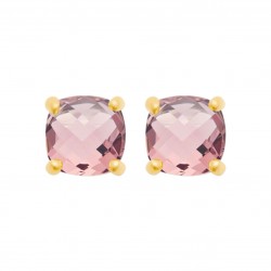 Puces d'oreilles en plaqué or pierre carré en cristal à facettes rose Obrillant-Bijoux
