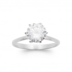 Solitaire en argent massif 925 rhodié pierre ronde 8 mm 6 griffes Obrillant-Bijoux