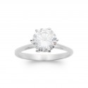 Solitaire en argent 925/000 rhodié pierre 8 mm ronde en zirconium sertie 6 griffes