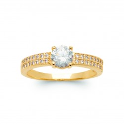 Solitaire accompagné en plaqué or pierres en zirconium blanc pas cher obrillant-BIjoux