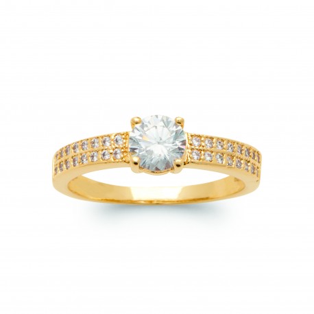 Solitaire accompagné en plaqué or pierres en zirconium blanc pas cher obrillant-BIjoux