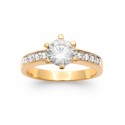 Solitaire en plaqué or pierre sertie 6 griffes en zirconium blanc