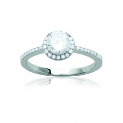 Solitaire accompagné en argent massif 925 rhodié pierre ronde en zirconium blanc Obrillant-Bijoux