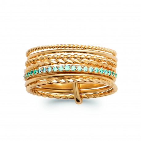 Bague semainier en plaqué or avec 7 anneaux dont un en cristal bleu pas chère Obrillant-Bijoux