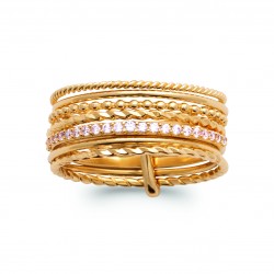 Bague semainier en plaqué or avec 7 anneaux dont un en zirconium blanc pas chère Obrillant-Bijoux