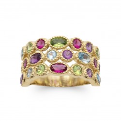 Bague en argent rhodié pavé de pierres multicolore Obrillant-bijoux