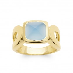 Bague plaqué or pierre fine taille conique en agate bleue Obrillant-bijoux