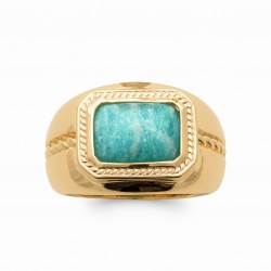 Bague large en plaqué or pierre rectangulaire en Amazonite véritable pas chère Obrillant-bijoux