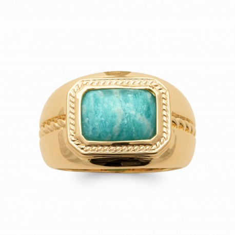Bague large en plaqué or pierre rectangulaire en Amazonite véritable pas chère Obrillant-bijoux
