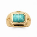Bague large plaqué or pierre rectangulaire en Amazonite véritable