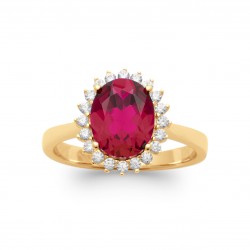 Bague plaqué or pierre ovale en cristal rose et zirconium blanc joaillerie pas chère obrillant-BIjoux