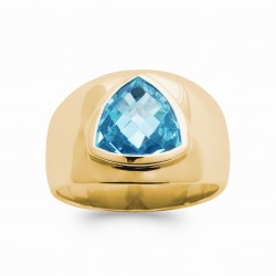 Bague large en plaqué or pierre triangle sertie clos en cristal bleu Obrillant-Bijoux
