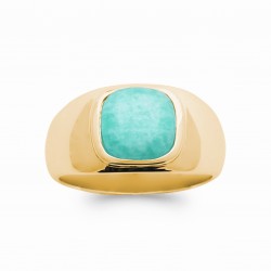 Bague large en plaqué or pierre carré en Amazonite véritable pas chère Obrillant-bijoux