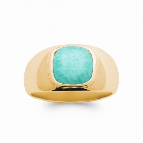 Bague large en plaqué or pierre carré en Amazonite véritable pas chère Obrillant-bijoux
