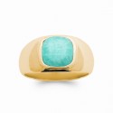 Bague large plaqué or pierre carré en Amazonite véritable