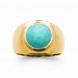 Bague plaqué or pierre ronde en véritable Amazonite pas chère Obrillant-Bijoux