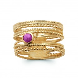 Bague plaqué or multi-rangs pierre rhodonite pas chère Obrillant-Bijoux