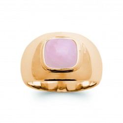 Bague plaqué or pierre carré en véritable Quartz rose pas chère Obrillant-Bijoux
