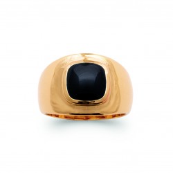 Bague plaqué or pierre carré en véritable Onyx noir pas chère Obrillant-Bijoux