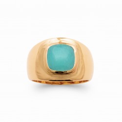 Bague plaqué or pierre carré en véritable Amazonite pas chère Obrillant-Bijoux