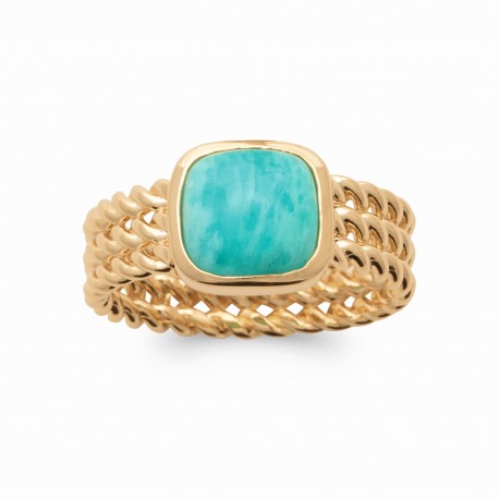 Bague en plaqué or pierre rectangulaire en Amazonite véritable pas chère Obrillant-bijoux
