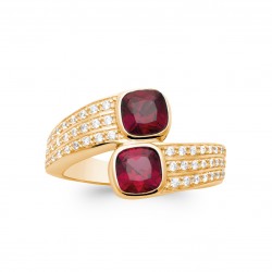 Bague en plaqué or style toi et moi pierres serties en cristal rouge pavé de zirconium Obrillant-bijoux