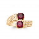 Bague en plaqué or style toi et moi pierres en cristal rouge pavé de zirconium