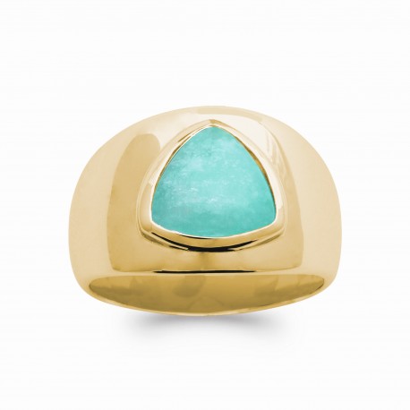 Bague large en plaqué or pierre forme triangle en Amazonite véritable pas chère Obrillant-bijoux