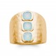 Bague large en plaqué or martelée et trois pierres en agate bleue Obrillant-Bijoux