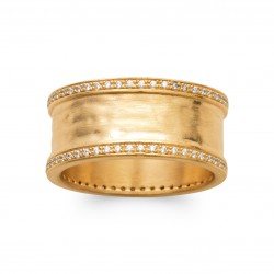 Bague plaqué or aspect martelée contours en zirconium blanc Obrillant-Bijoux