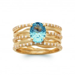 Bague Plaqué Or pierre ovale imitation topaze bleue joaillerie pas chère obrillant-bijoux