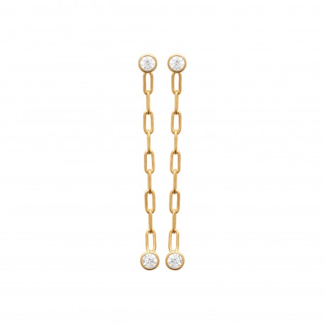 Boucles d'oreilles longues en plaqué or pierre sertie clos en zirconium pas chère obrillant-bijoux