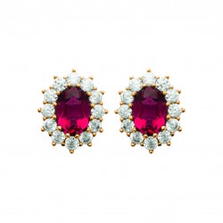 Puces d'oreilles en plaqué or pierre en cristal rouge et zirconium joaillerie pas chère obrillant-bijoux
