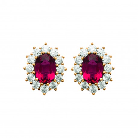 Puces d'oreilles en plaqué or pierre en cristal rouge et zirconium joaillerie pas chère obrillant-bijoux
