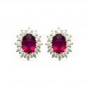 Puces d'oreilles en plaqué or pierre en cristal rouge et zirconium joaillerie