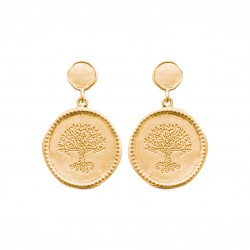 Boucles d'oreilles pendantes en plaqué or arbre de vie obrillant-bijoux