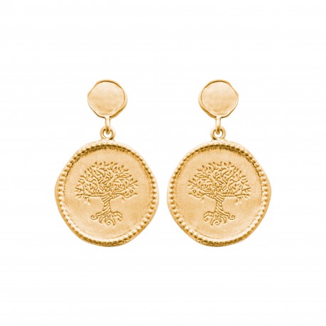 Boucles d'oreilles pendantes en plaqué or arbre de vie obrillant-bijoux