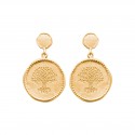 Boucles d'oreilles pendantes en plaqué or pastille arbre de vie
